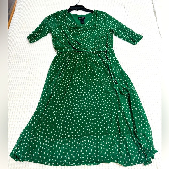 Enfocus studio size 6 dress with green polkadots top overlay deep green - Picture 1 of 4